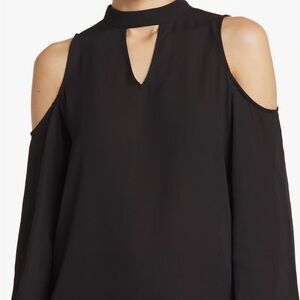 Keyhole cold shoulder long sleeve blouse